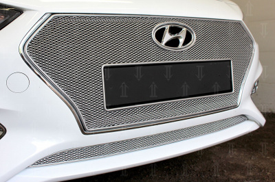 Hyundai Solaris (17–) Защита радиатора Premium, хром, верх