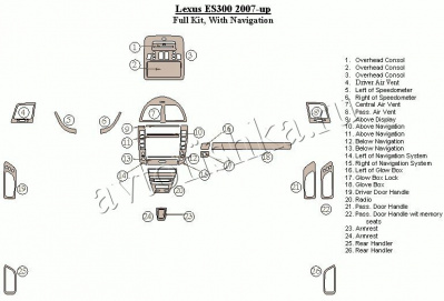 Декоративные накладки салона Lexus ES 2007-н.в. полный набор, с навигацией