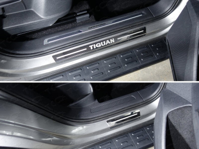Volkswagen Tiguan (17–) Накладки на пороги внешние (лист зеркальный надписьTiguan) 4 шт